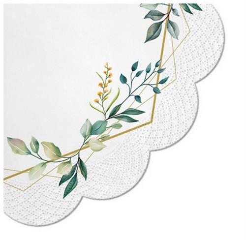 12 Servietten rund Leaves Frame - Goldener Rahmen mit Blätter Ø32cm