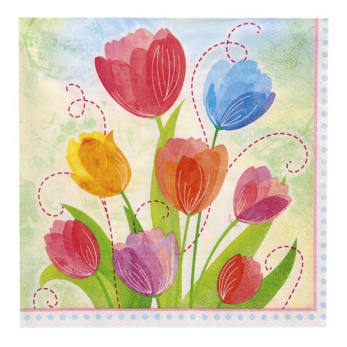 20 Servietten Tulip Bouquet - Kunterbunte Tulpen 33x33cm