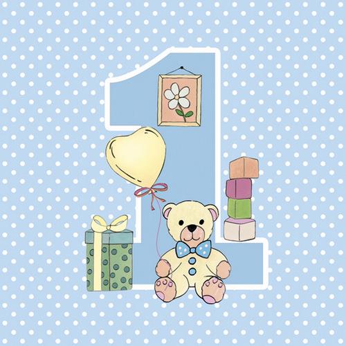 20 Servietten First Birthday with Teddy Blue - Erster Geburtstag blau 33x33cm