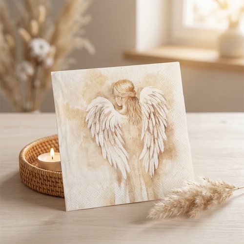 20 Servietten Romantic Angel cream - Mädchen als Engel creme 33x33cm