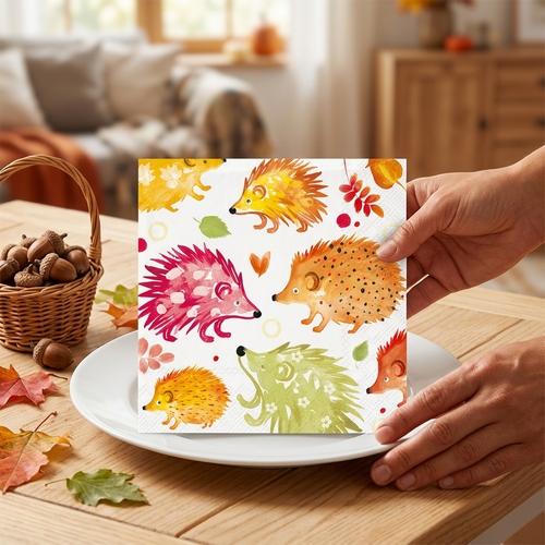 20 Servietten Joyful Hedgehog orange - Bunte Herbstigel 33x33cm