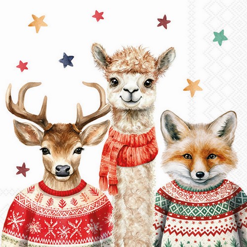 20 Servietten Martin and Friends - Tiere in warmer Bekleidung 33x33cm