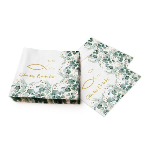 20 Servietten Eucalyptus Frame Fish - Eukalyptus Bordüre Fisch 33x33cm