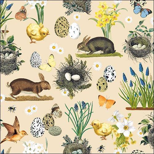 20 Servietten Easter Time cream - Vintage Osterdesign beige 33x33cm