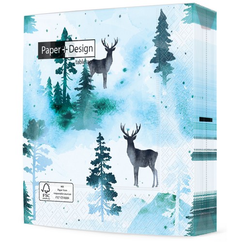 20 Servietten Frosty deer - Hirsch-Silhouetten im Wald 33x33cm