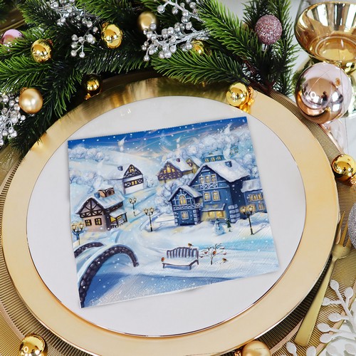20 Servietten Snowy Winter Town - Winterstadt im Schnee 33x33cm