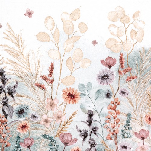 20 Servietten Mellow Flowers natural - Wiese mit zarten Blumen 33x33cm