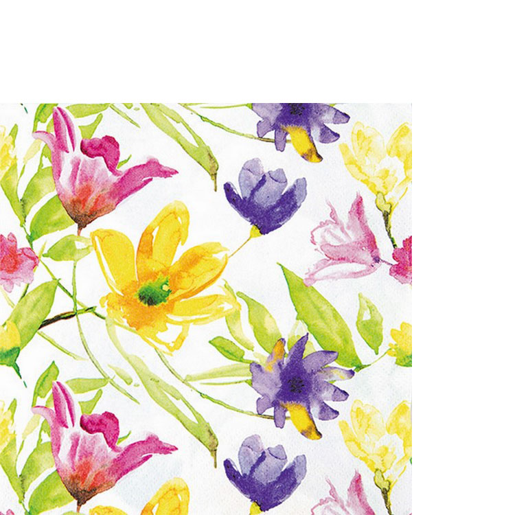 20 kleine Cocktailservietten Lucy - Gemalte Blumen 25x25cm