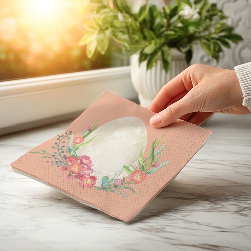 20 kleine Cocktailservietten Misty Easter - Hasenpaar an Blüten 25x25cm