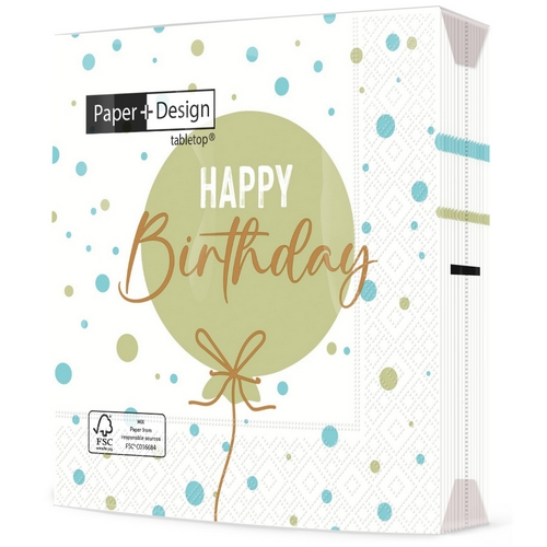 20 Servietten B-day ballon green - Happy Birthday Ballon grün 33x33cm