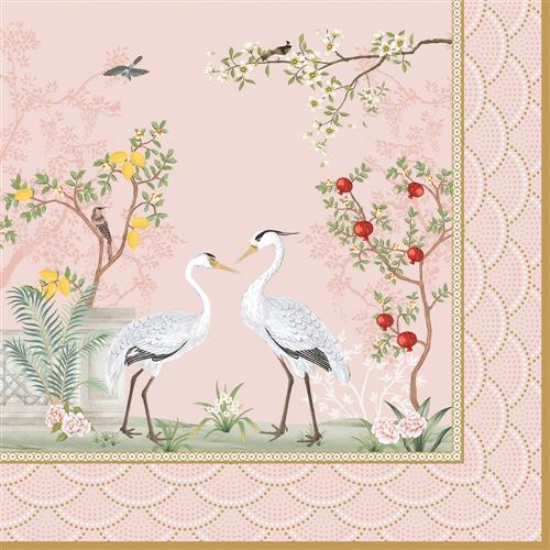 20 Servietten Jardin de reves - Kraniche im rosa Paradies 33x33cm