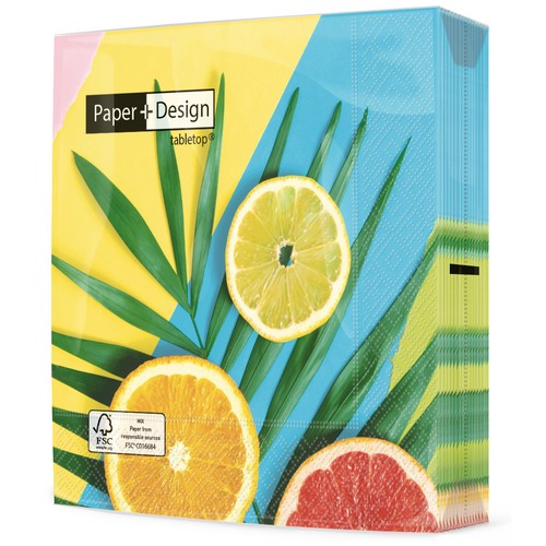 20 Servietten Fresh Summer - Citrus auf Streifen 33x33cm