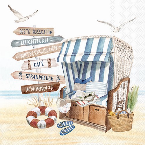 20 Servietten Favourite Beach Chair - Wegeschilder an Strandkorb 33x33cm