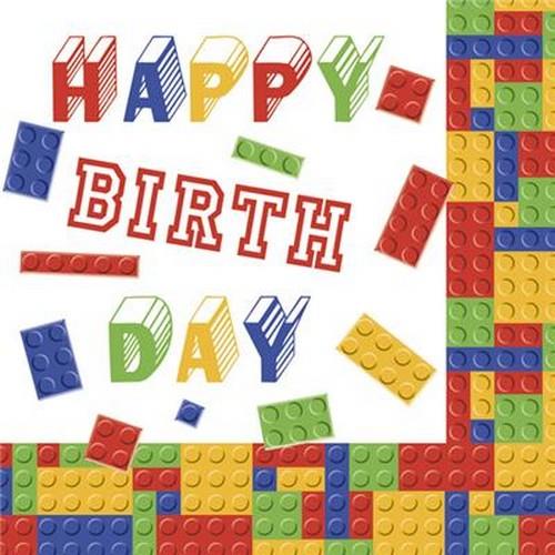 20 Servietten Building Blocks Birthday - Bausteine zum Geburtstag 33x33cm