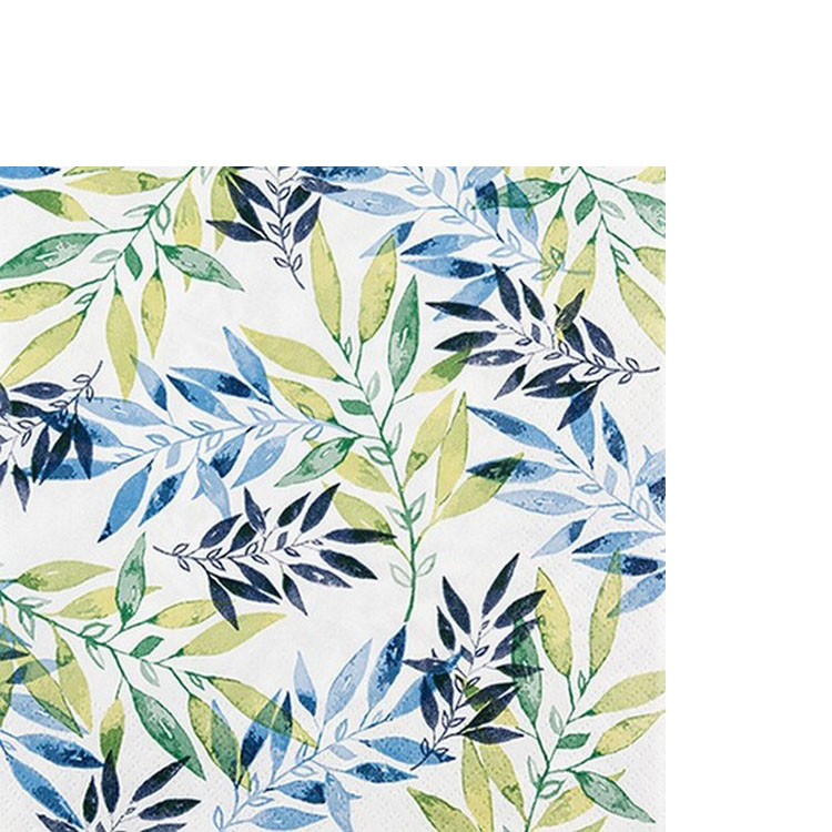 20 kleine Cocktailservietten Watercolour Leafs green - Blätter auf Wasserfarben grün 25x25cm