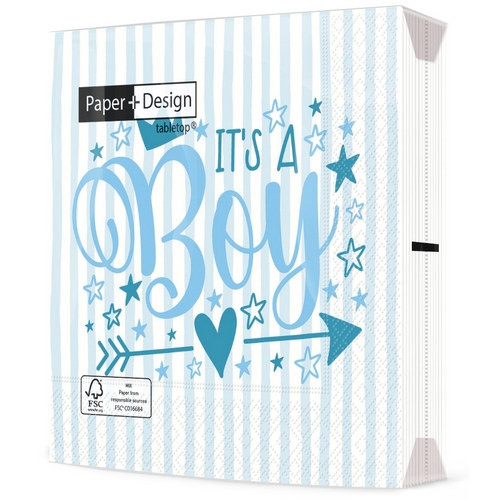 20 Servietten Boy - Es ist ein Junge blau 33x33cm