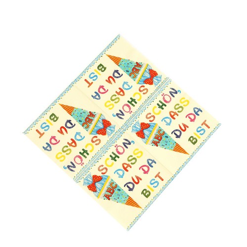 20 Servietten Schulanfang "Schön" beige / blau 33x33cm