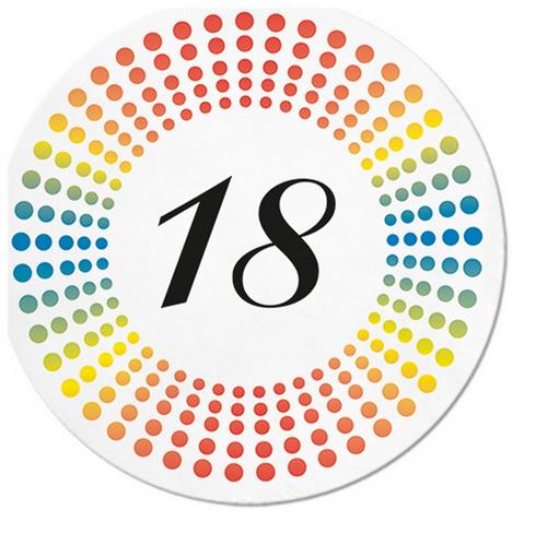 12 Servietten rund Rainbow 18 - 18 Jahre im bunten Kreis Ø32cm
