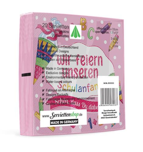 20 Servietten Unser Schulanfang rosa 33x33cm