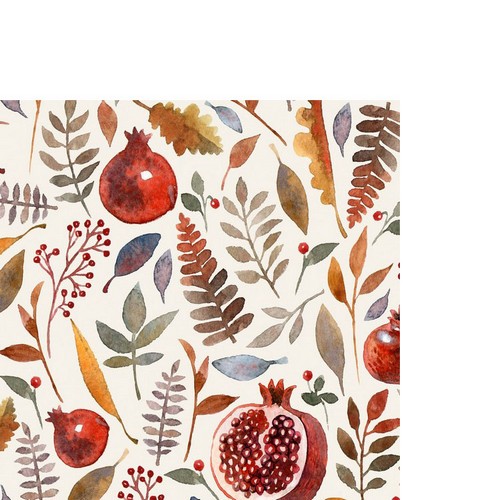 20 kleine Cocktailservietten Pomegranate - Granatapfel und Blätter 24x24cm