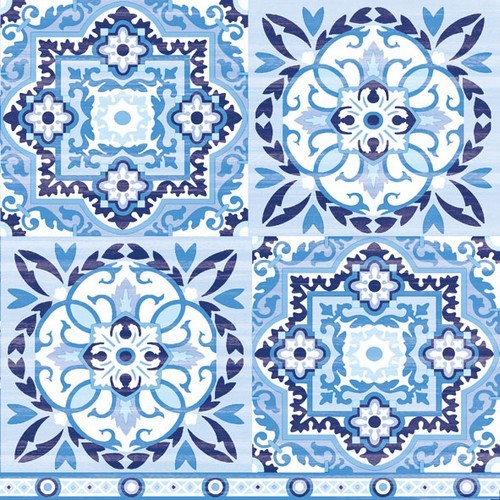 20 Servietten Tiles blue - Fliesenmuster blau-weiß 33x33cm