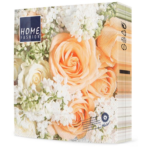20 Servietten Roses and Lilac - Rosen in weiß und orange 33x33cm