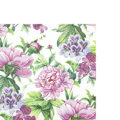 20 kleine Cocktailservietten Botanical Romance - Pfingstrosen an grüner Bordüre 25x25cm