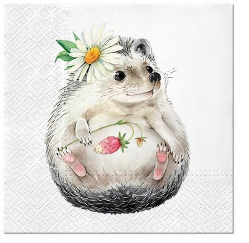 20 Servietten Wild Strawberry Hedgehog - Igel sammelt Erdbeeren 33x33cm