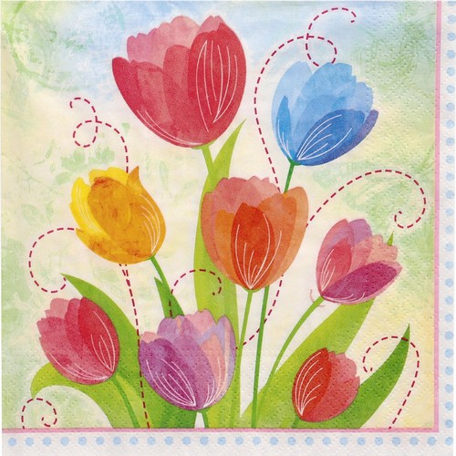 20 Servietten Tulip Bouquet - Kunterbunte Tulpen 33x33cm