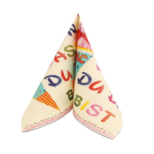 20 Servietten Schulanfang "Schön" beige / rosa 33x33cm