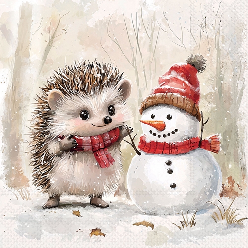 20 Servietten Spike and Frosty - Comic-Igel an Schneemann 33x33cm
