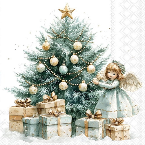 20 Servietten Christmas Fairy - Engel am Weihnachtsbaum 33x33cm
