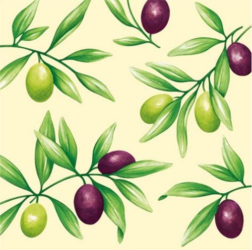 20 Servietten Olives - Gemalte Olivenzweige 33x33cm