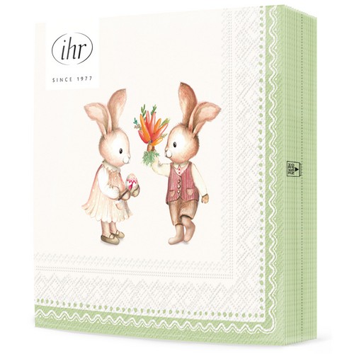20 Servietten Easter Gifts cream green - Hase verschenkt Möhren 33x33cm
