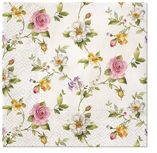 20 Servietten Tender Roses - Zarte Rosenketten 33x33cm