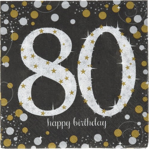 16 Servietten 80 Sparkling Celebrations silver & gold - 80. Geburtstag mit Glitzer silber 33x33cm