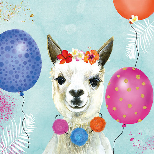 20 Servietten Party Lama - Lama mit Luftballons 33x33cm