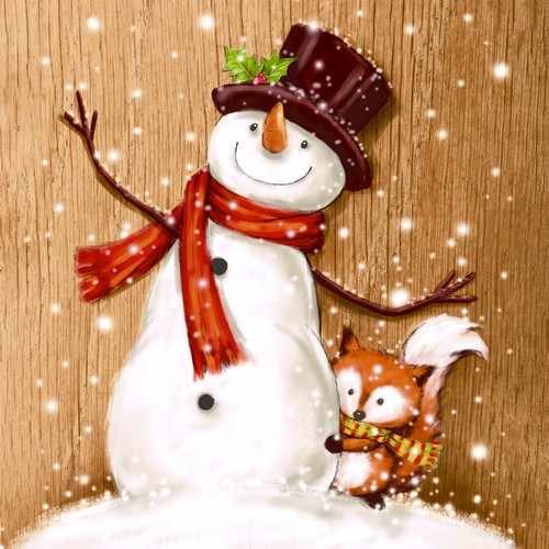 20 Servietten Cheery Snowman - Fuchs an Schneemann 33x33cm