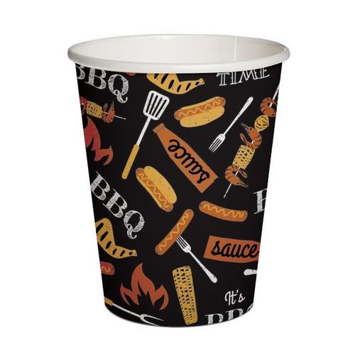10 Pappbecher BBQ Party black - Grillparty auf schwarz 250ml Ø5,5-8cm, H9cm