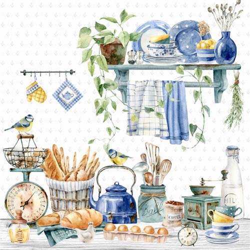 20 Servietten Petit Déjeuner - Blaumeisen in Küche 33x33cm