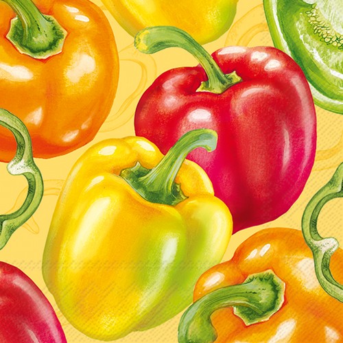 20 Servietten Paprika - Paprika in verschiedenen Farben 33x33cm