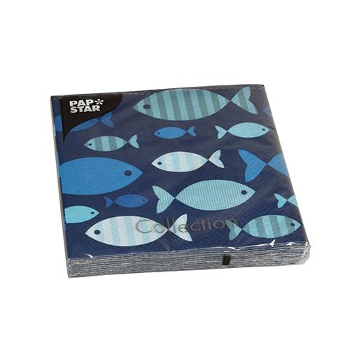 20 Servietten Blue Fish - Fische auf blau 33x33cm