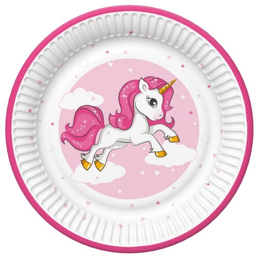 8 Pappteller Pink Heart Unicorn - Liebevolles Einhorn Ø23cm