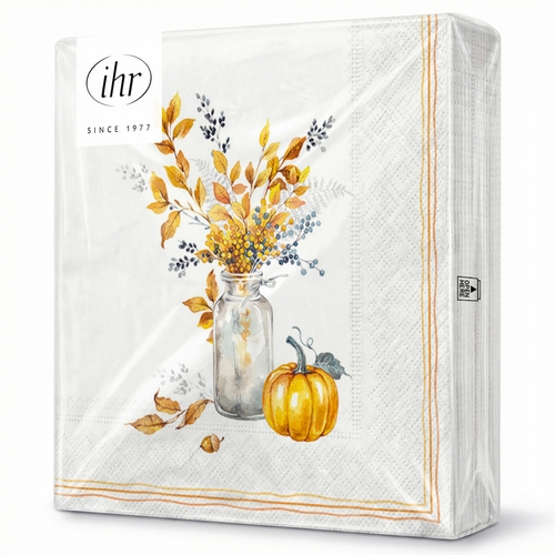 20 Servietten Autumn Glow Bouquet - Kürbis an Herbstvase 33x33cm