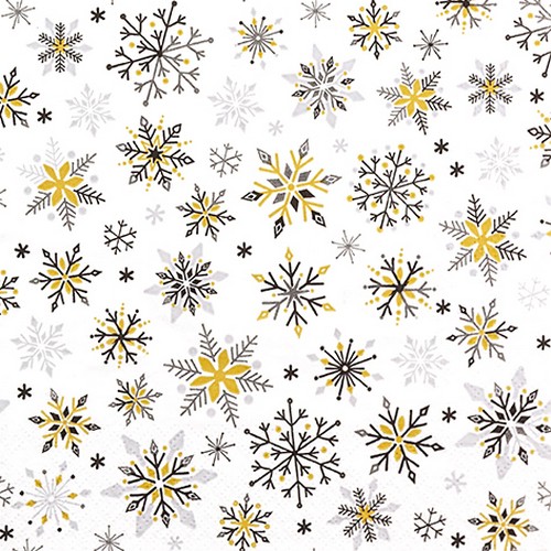20 Servietten Sparkling Stars - Feine Schneeflocken schwarz-gold 33x33cm