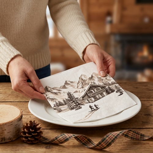 20 Servietten Ski Chalet - Nostalgische Skihütte 33x33cm