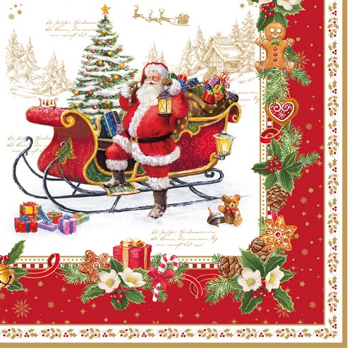 20 Servietten Christmas Memories - Nostalgischer Wihnachtsmann 33x33cm