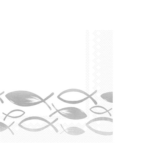 20 kleine Cocktailservietten Joyful Fish grey - Festlicher Schwarm Fische grau 33x33cm
