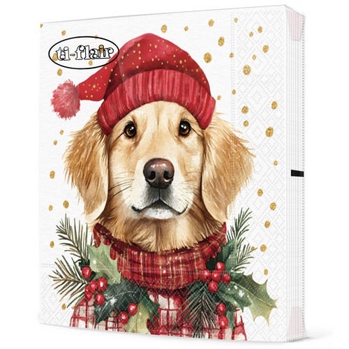 20 Servietten Simon - Hund mit Winter-Outfit 33x33cm