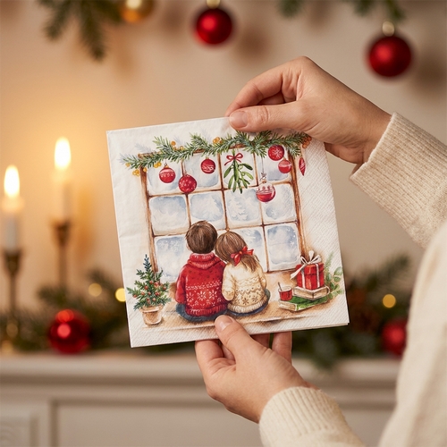 20 Servietten Looking for Christmas - Kinder am Weihnachtsfenster 33x33cm
